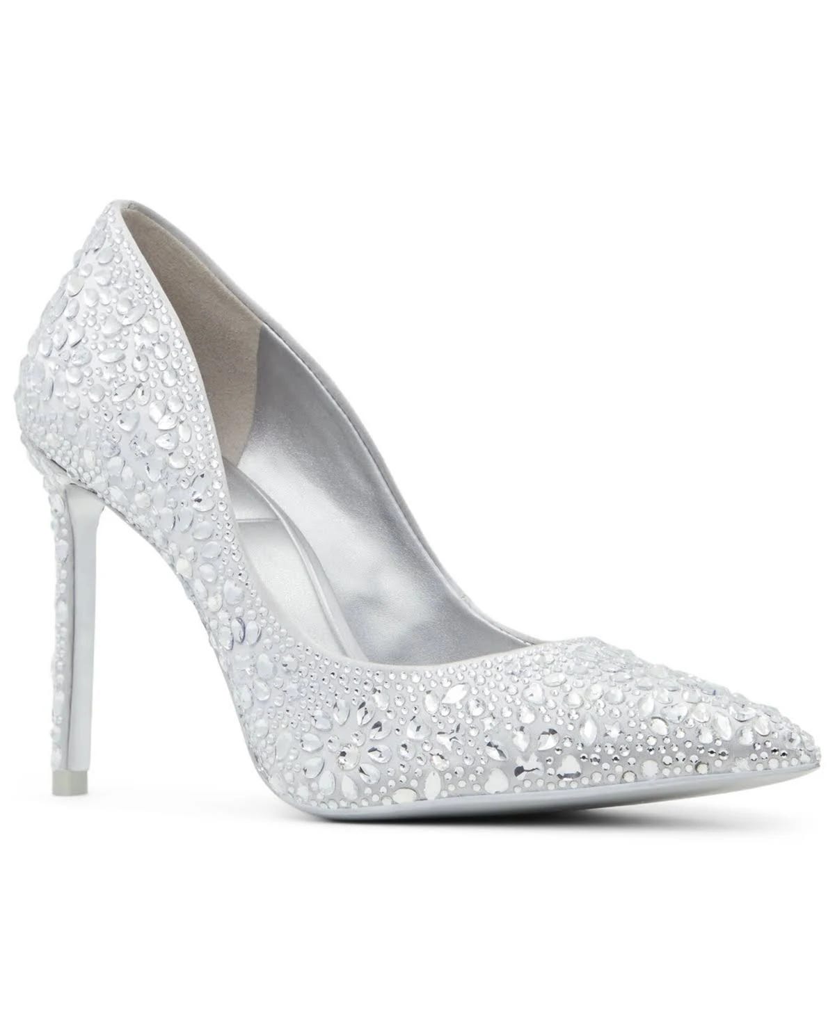 Shimmering Metallic Pointed Toe Heels with Mickey Mouse Accent | Image