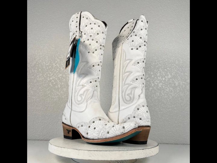 new-lane-calypso-white-cowboy-bridal-boots-9-leather-snip-toe-bling-tall-comfy-1