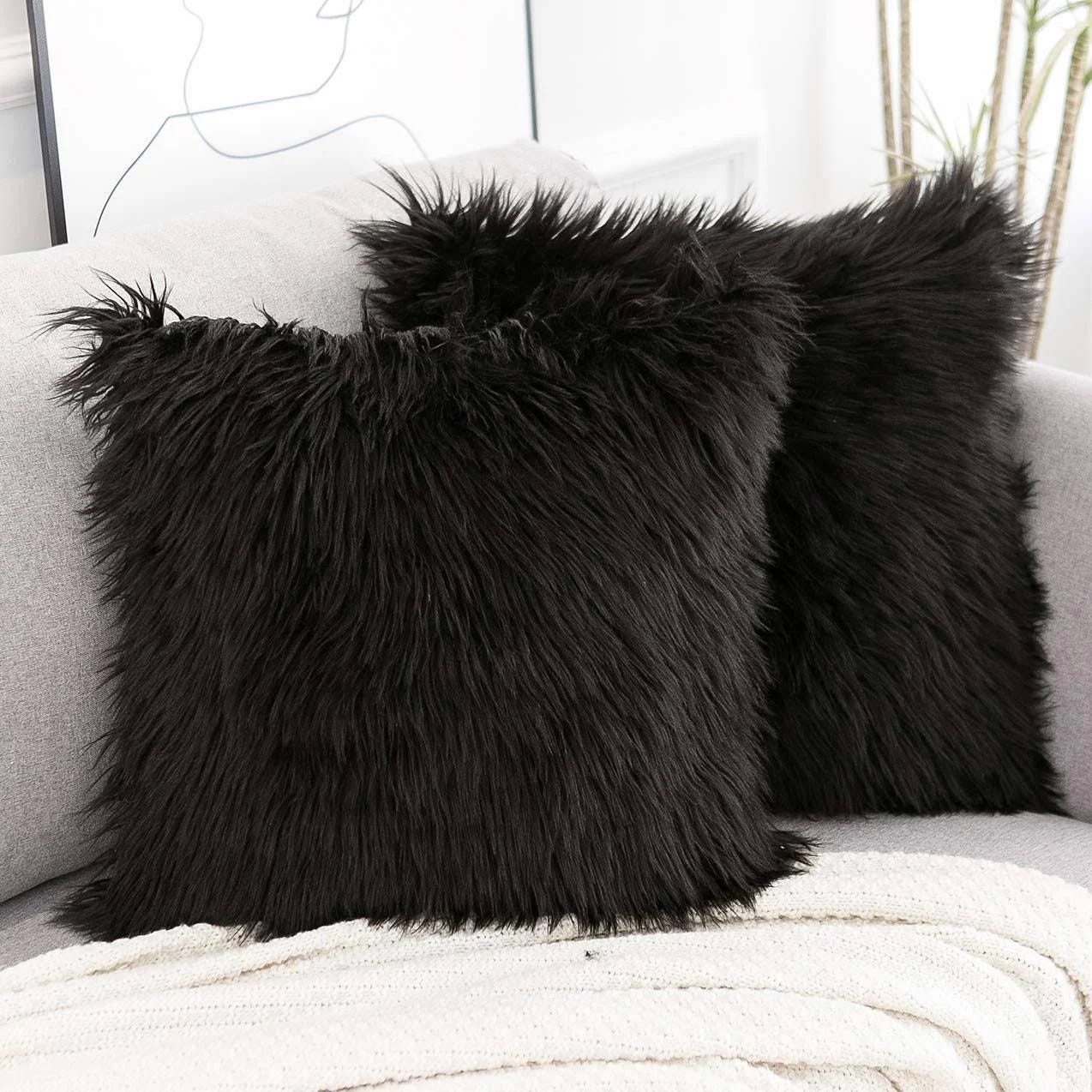 Luxury Black Faux Fur Pillow Covers for Home Decor | Image
