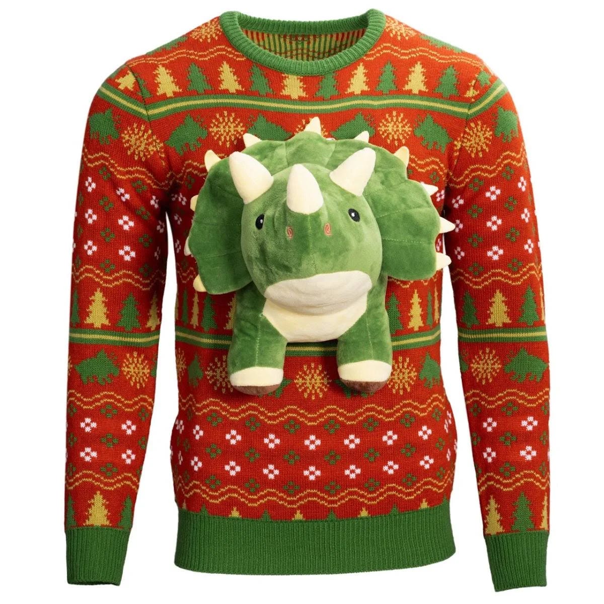 Unique 3D Triceratops Ugly Christmas Sweater | Image
