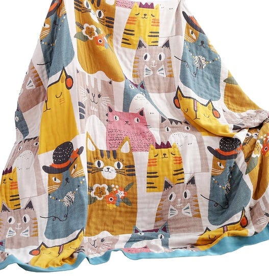 meju-cat-kitty-muslin-all-season-blanket-for-bed-sofa-couch100-combed-cotton-4-layer-soft-warm-quick-1