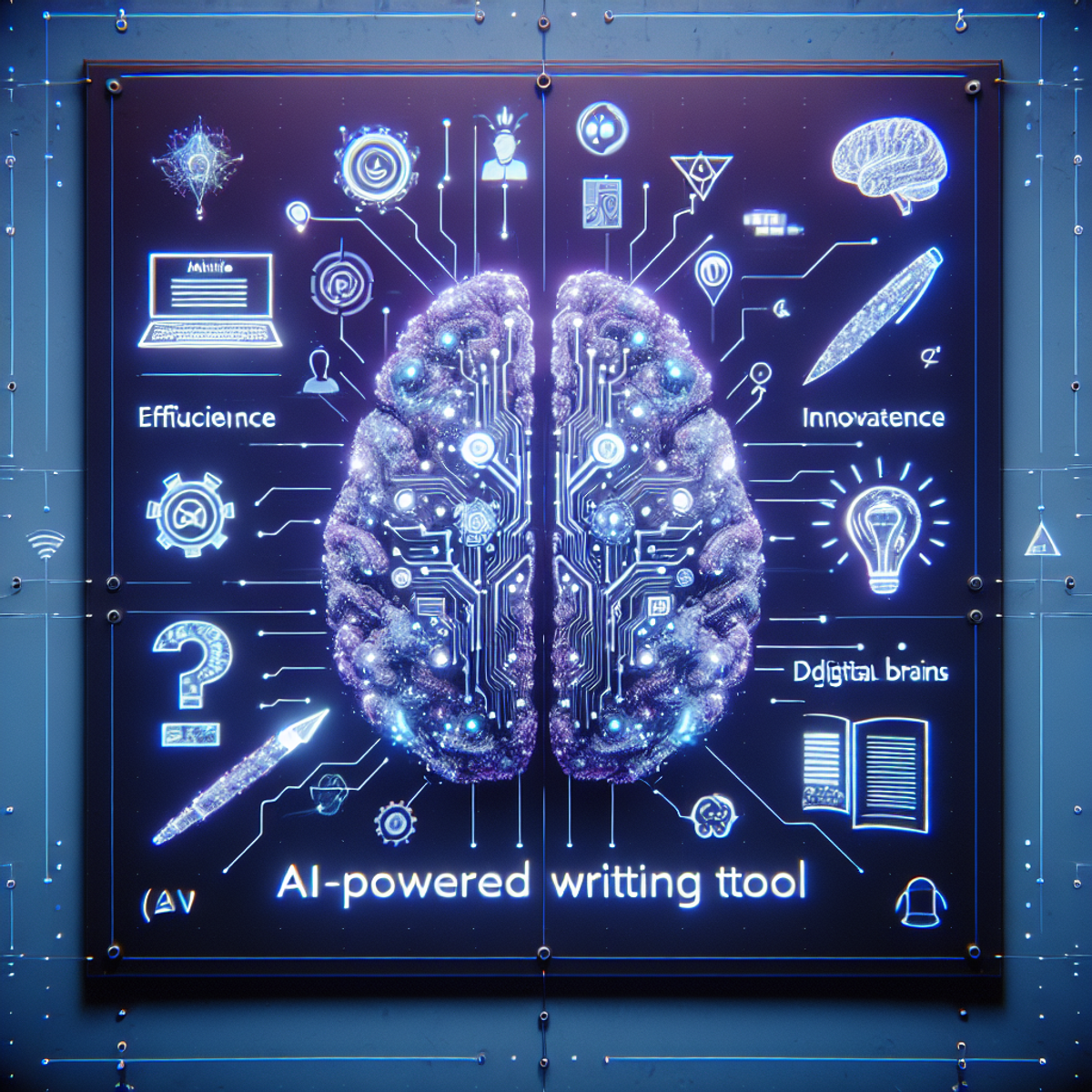 A holographic writing tool interface with futuristic symbols and shapes.