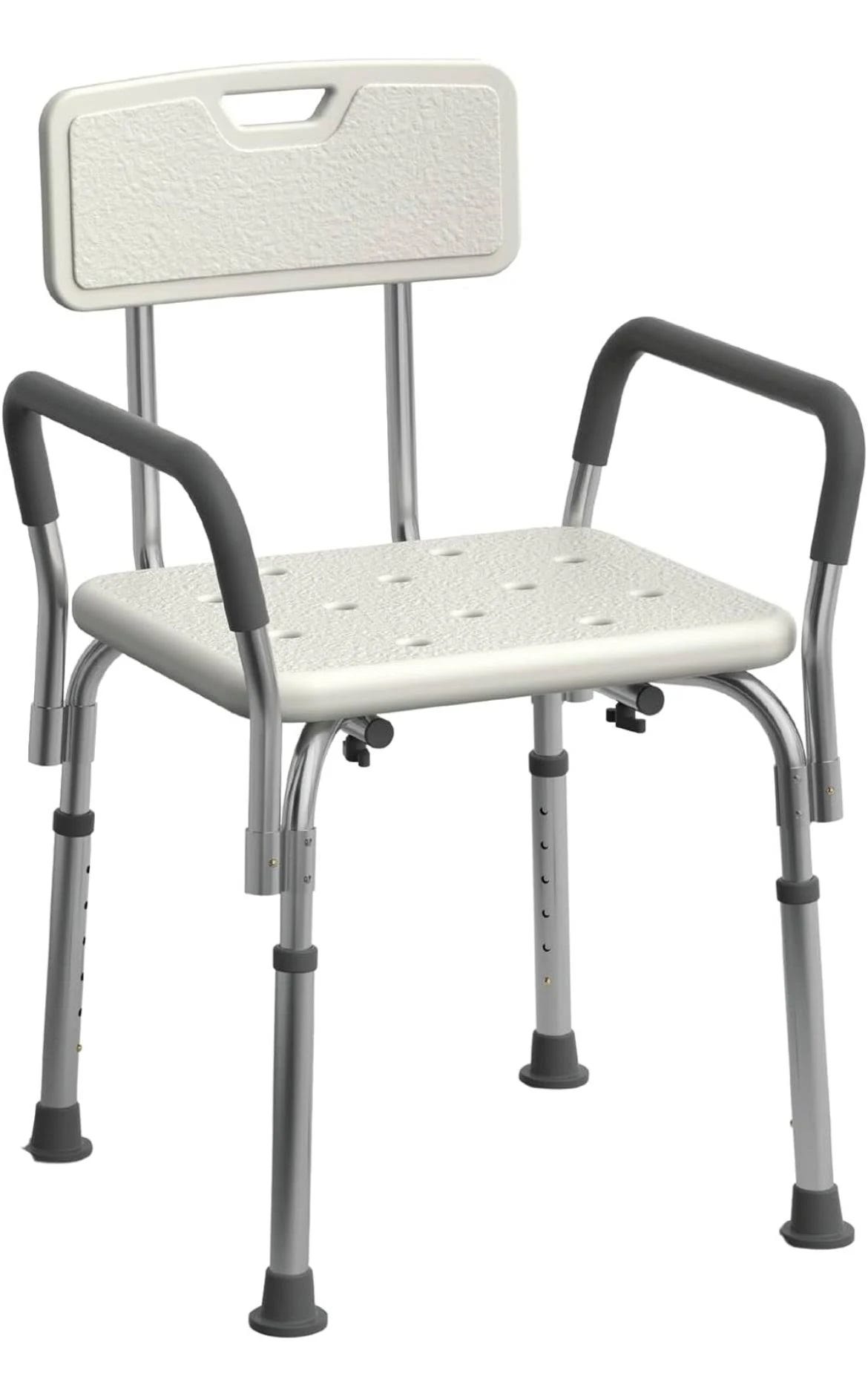 Adjustable Shower Chair with Padded Arms and Anti-Slip Feet | Image