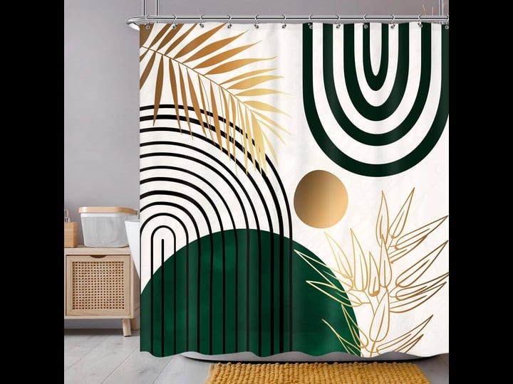 newsely-green-chic-abstract-boho-shower-curtains-for-bathroom-mid-century-modern-arch-sun-minimalist-1