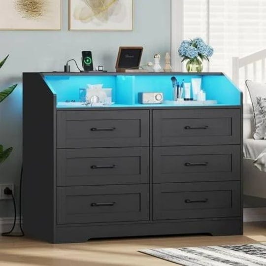 weiplehoom-6-drawers-dresser-with-led-lights-and-charging-station-black-adult-unisex-size-large-1