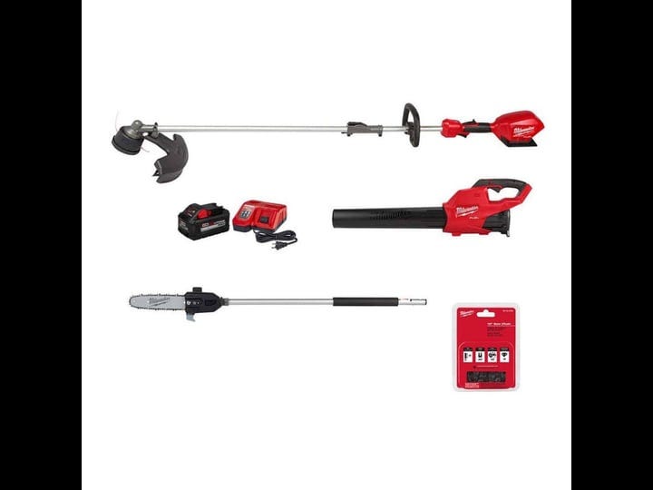 milwaukee-m18-fuel-18v-brushless-cordless-electric-string-trimmer-blower-combo-kit-w-pole-saw-10-in--1