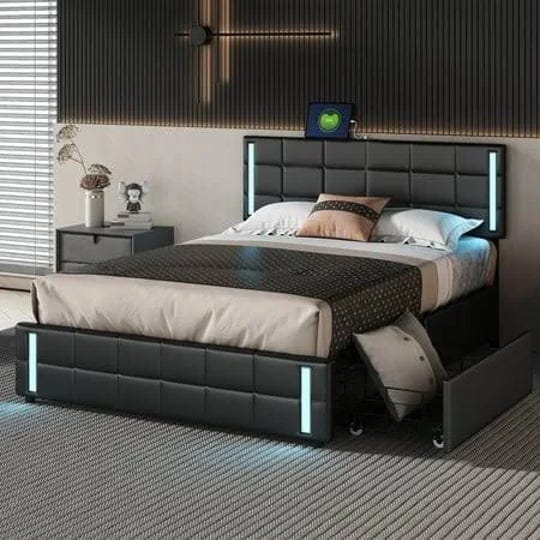 queen-size-upholstered-platform-bed-with-led-lights-and-usb-charging-storage-bed-with-4-drawers-blac-1