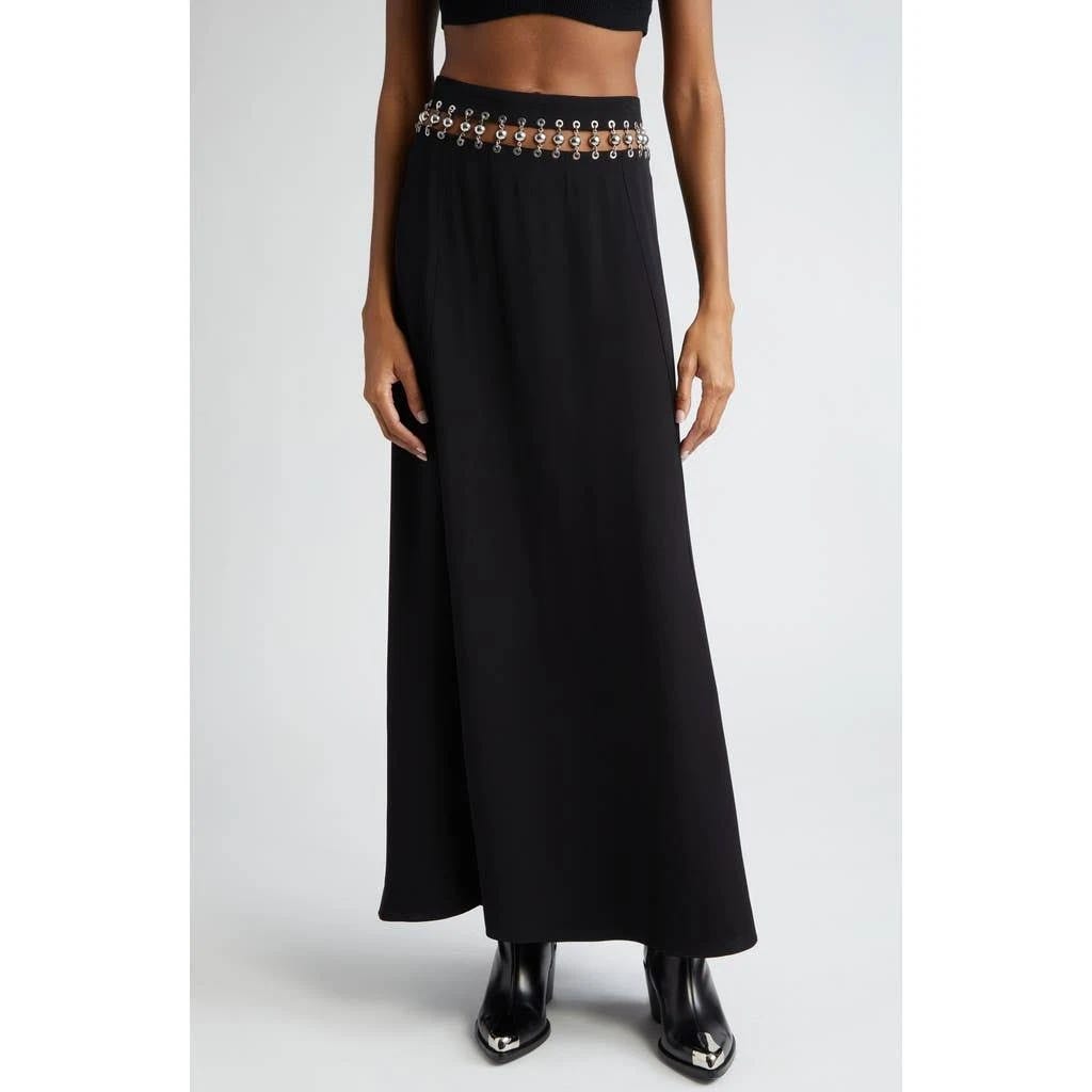 Elegant Black Long Skirt with Hardware Accents | Image