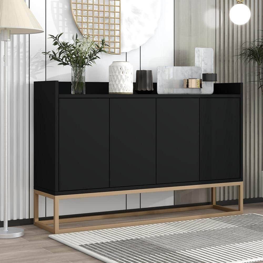 Modern Black Sideboard with Gold Legs and Adjustable Shelves | Image