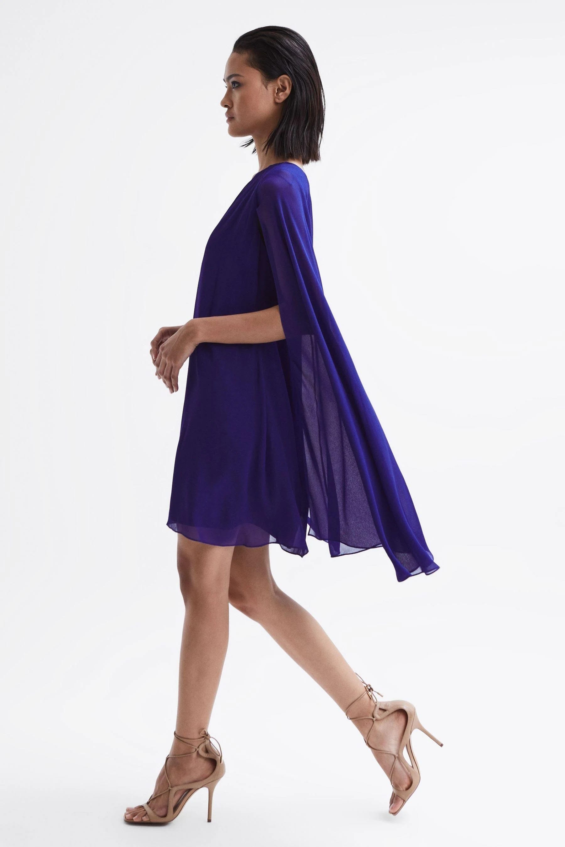 Attractive Purple Cape Sleeve Mini Dress for Elegant Events | Image