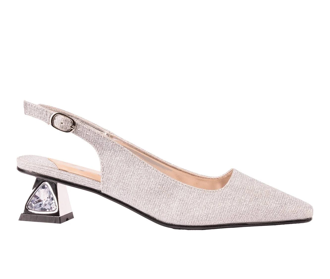 Lady Couture Ruby Silver Pumps with Embellished Heel | Image