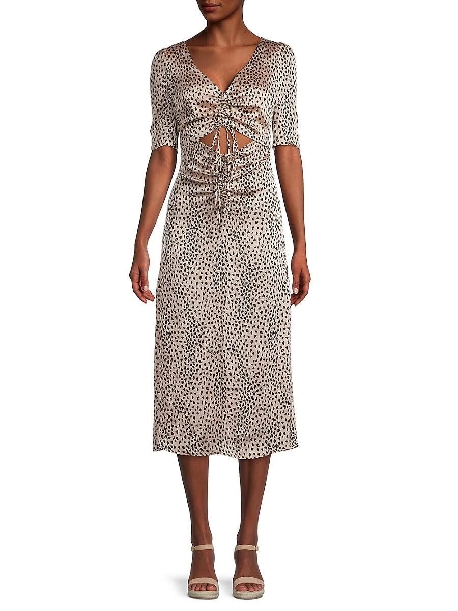 Leopard-Print Midi Dress with Front Cutout | Image