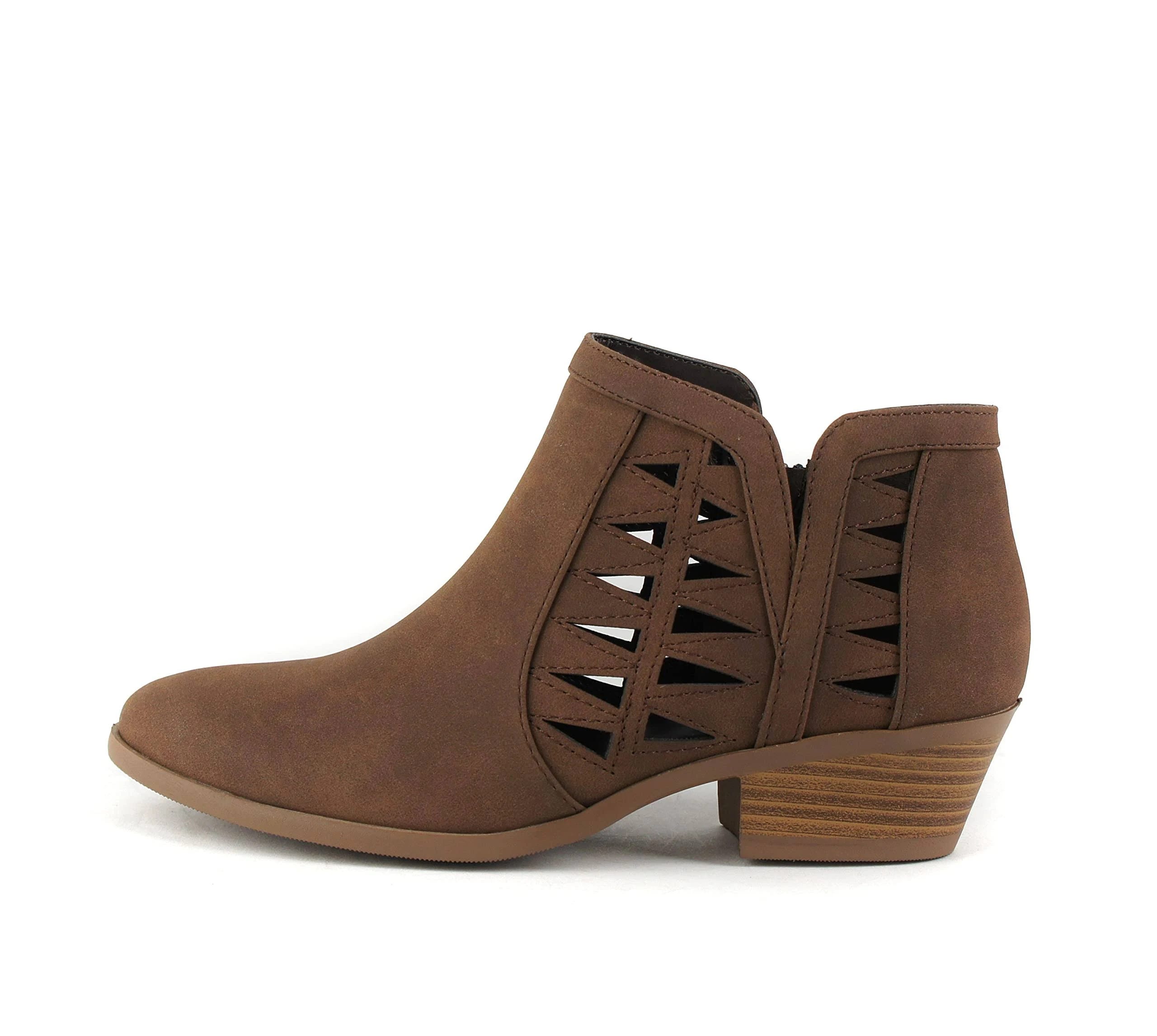 Light Brown Cut-Out Stacked Block Heel Ankle Booties for Style & Comfort | Image