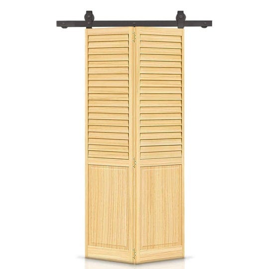calhome-36-in-x-80-in-unfinished-pine-wood-single-bifold-barn-door-hardware-included-in-brown-1100-2-1