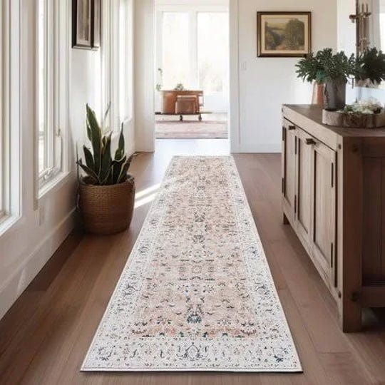 rugking-hallway-rugs-2x10-pink-runner-rug-floral-non-slip-vintage-area-rug-thin-carpet-foldable-indo-1