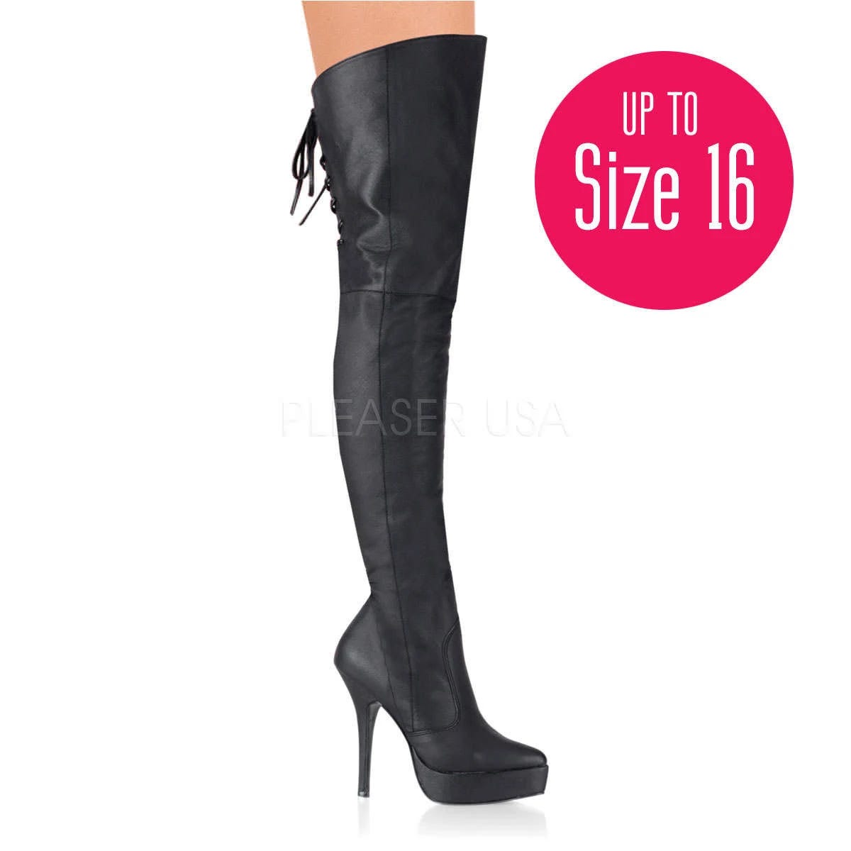 Black Leather Stiletto Thigh-High Boots with Inner Zip Closure | Image