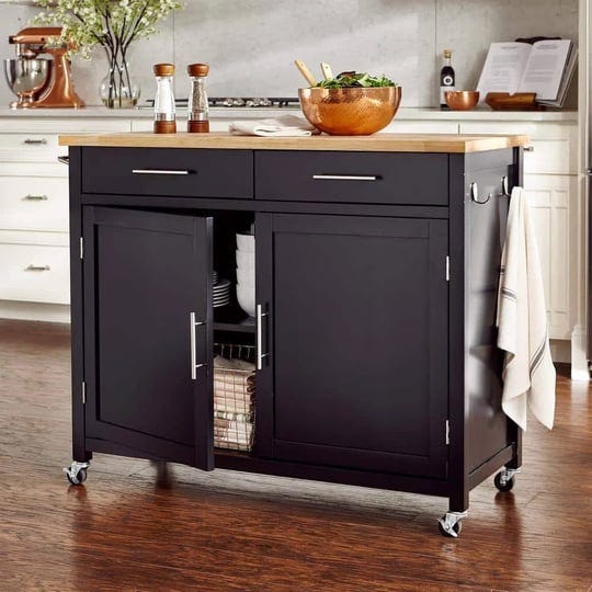 stylewell-glenville-black-double-drawer-kitchen-cart-with-butcher-block-top-and-locking-wheels-42-w-1