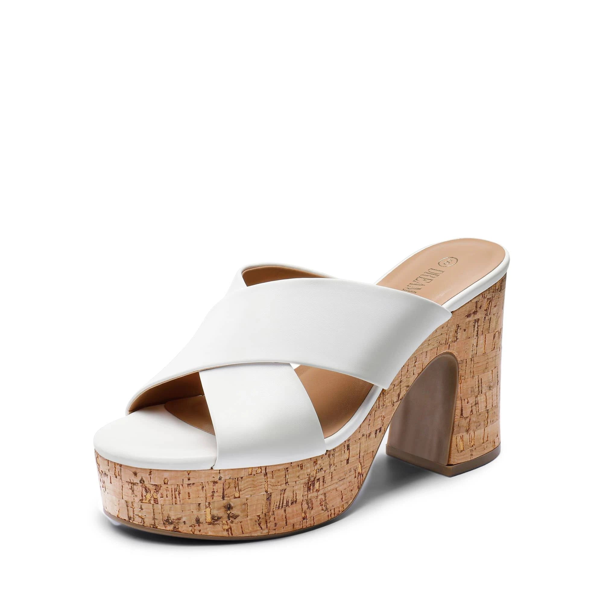 Fashionable Denim Slip-On Sandals with Comfortable High Heel | Image