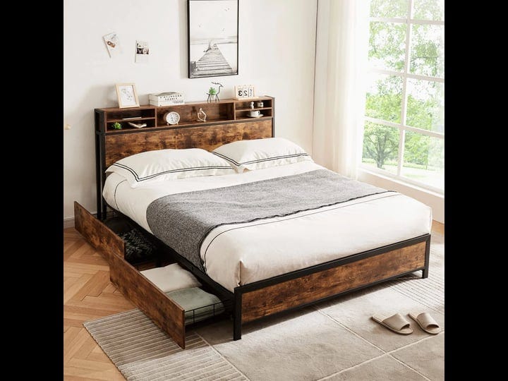 alohappy-queen-bed-frame-with-bookcase-headboard-and-4-storage-drawersmetal-platform-bed-frame-queen-1