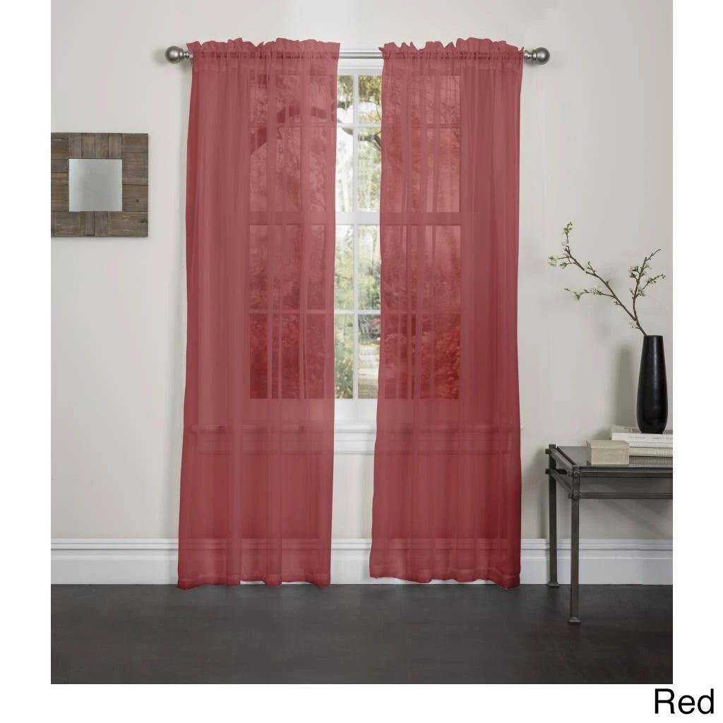 Lisa Solid Sheer Curtain Panel: Modern Red Rod Pocket Design | Image