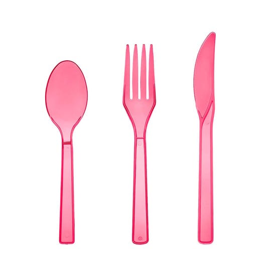 party-essentials-hard-plastic-cutlery-combo-pack-51-pieces-17-place-settings-neon-pink-1
