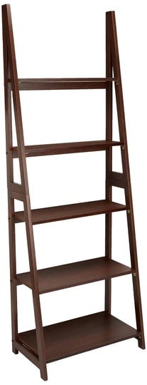 amazon-basics-modern-5-tier-ladder-bookshelf-organizer-solid-rubberwood-frame-walnut-finish-1