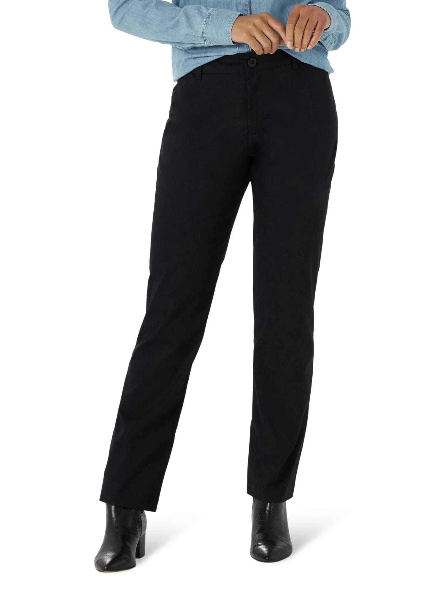 Women's Relaxed Fit Black Wrinkle-Free Straight Leg Pants, Size 10 Short | Image