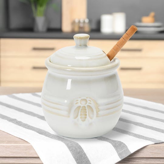 creative-co-op-farmhouse-embossed-stoneware-honey-pot-with-wood-honey-dipper-white-1