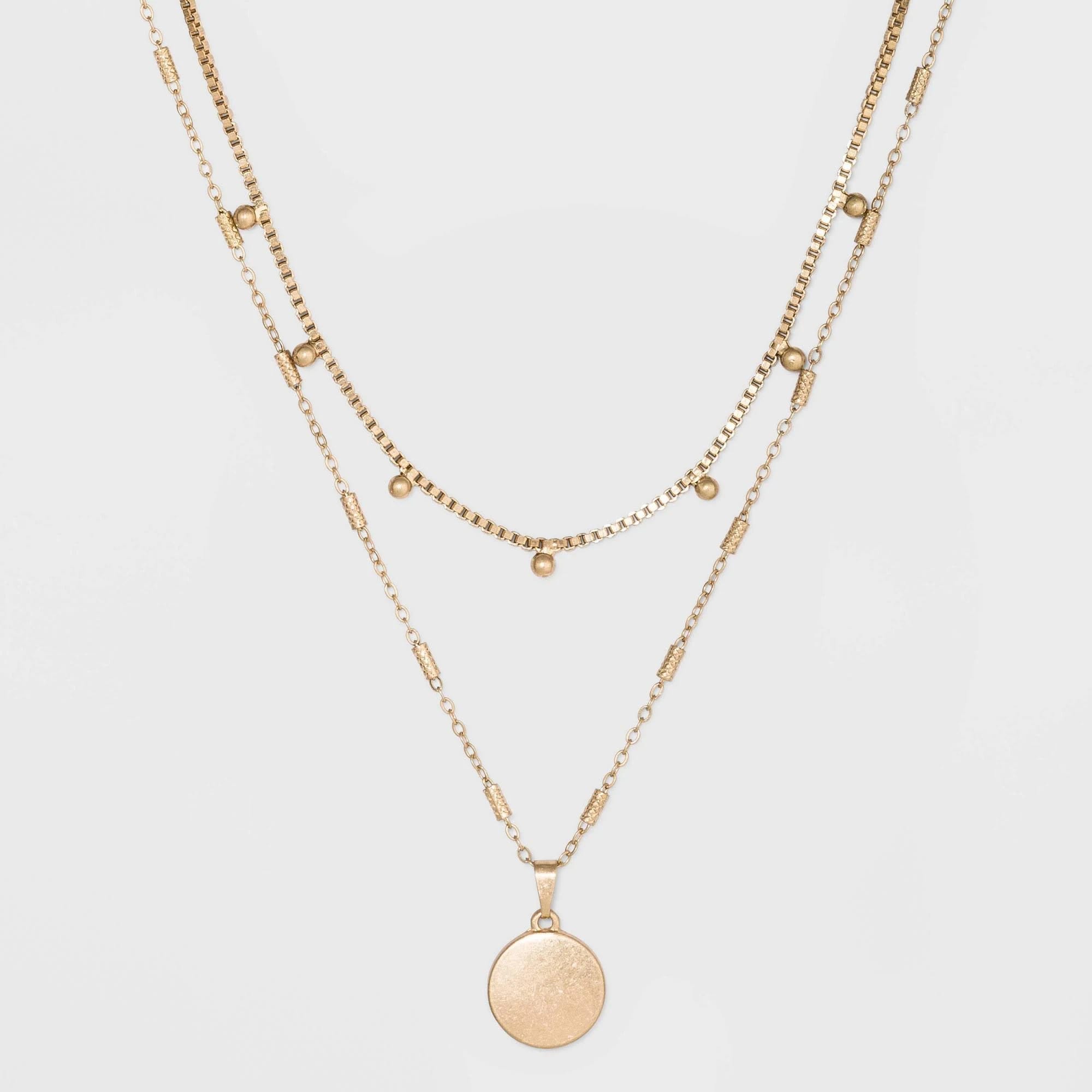 Worn Gold Layer Medallion Necklace | Image