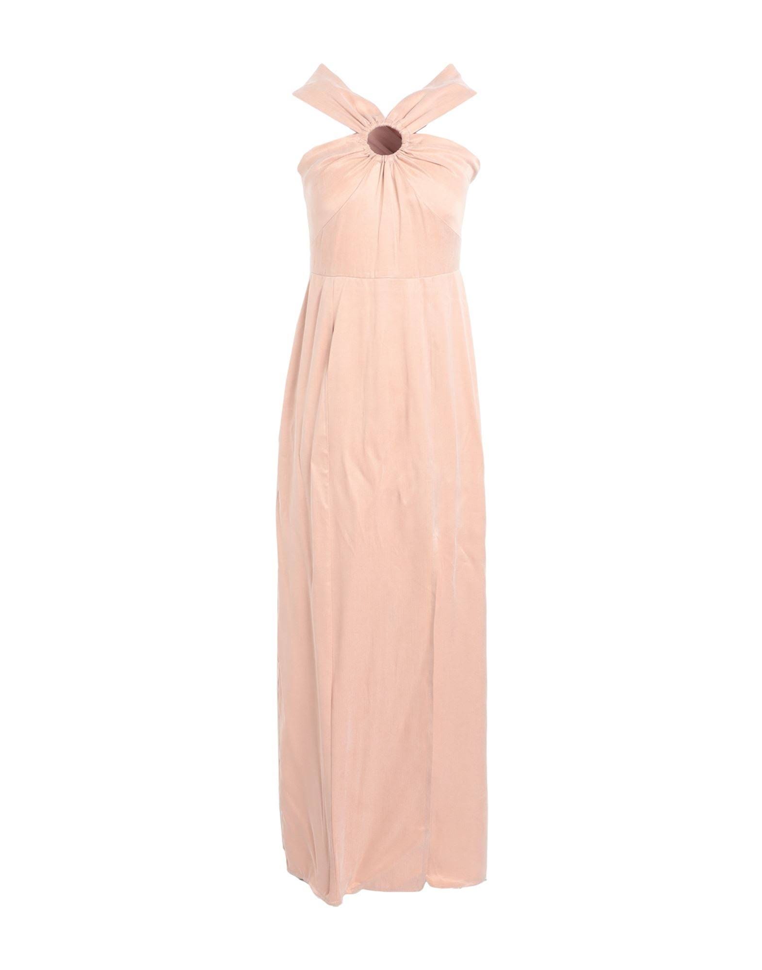 Lyocell and Viscose Light Pink O-Ring Maxi Dress with Halter Neck and Criss-Cross Straps | Image