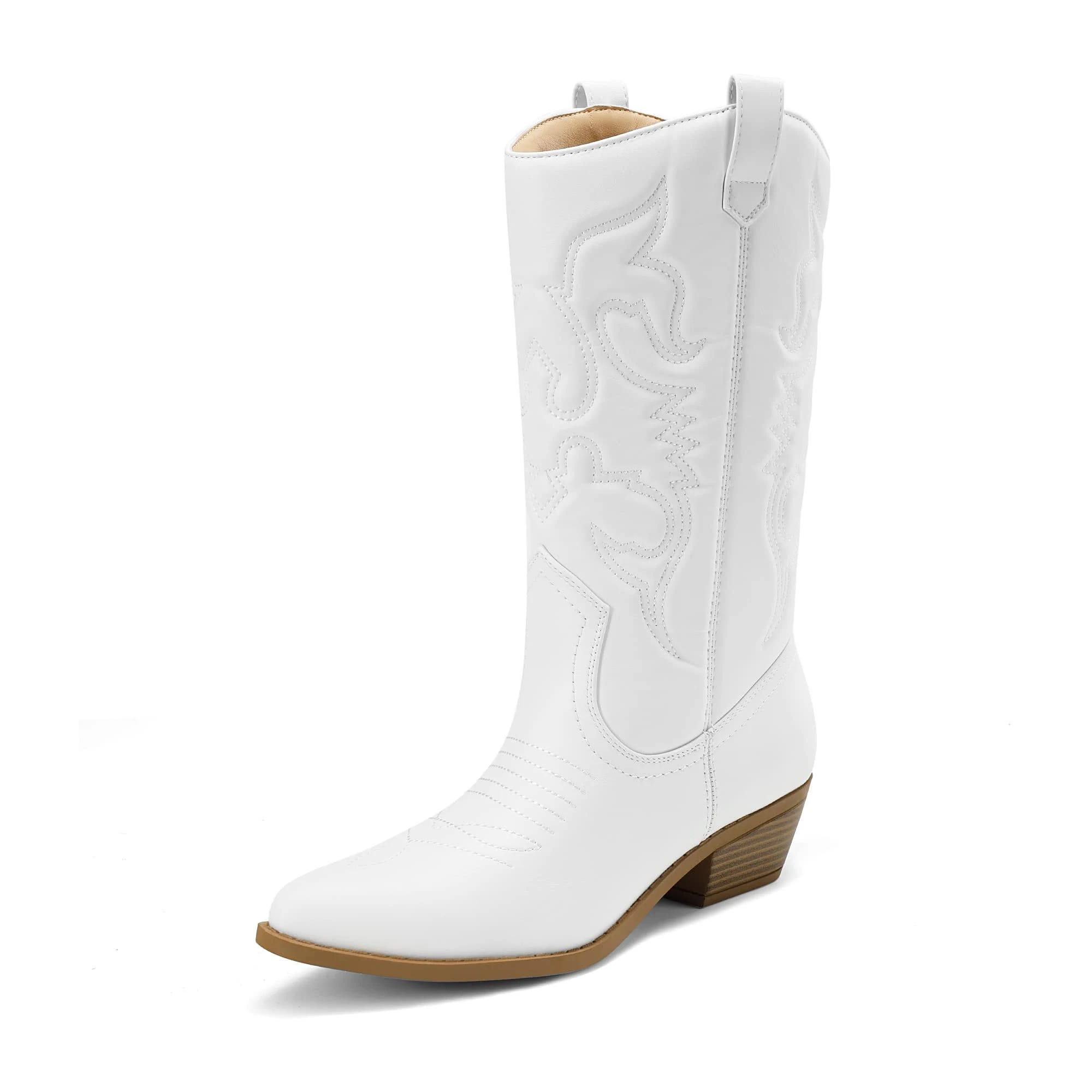 Stylish White Heeled Cowboy Boots for Women | Image
