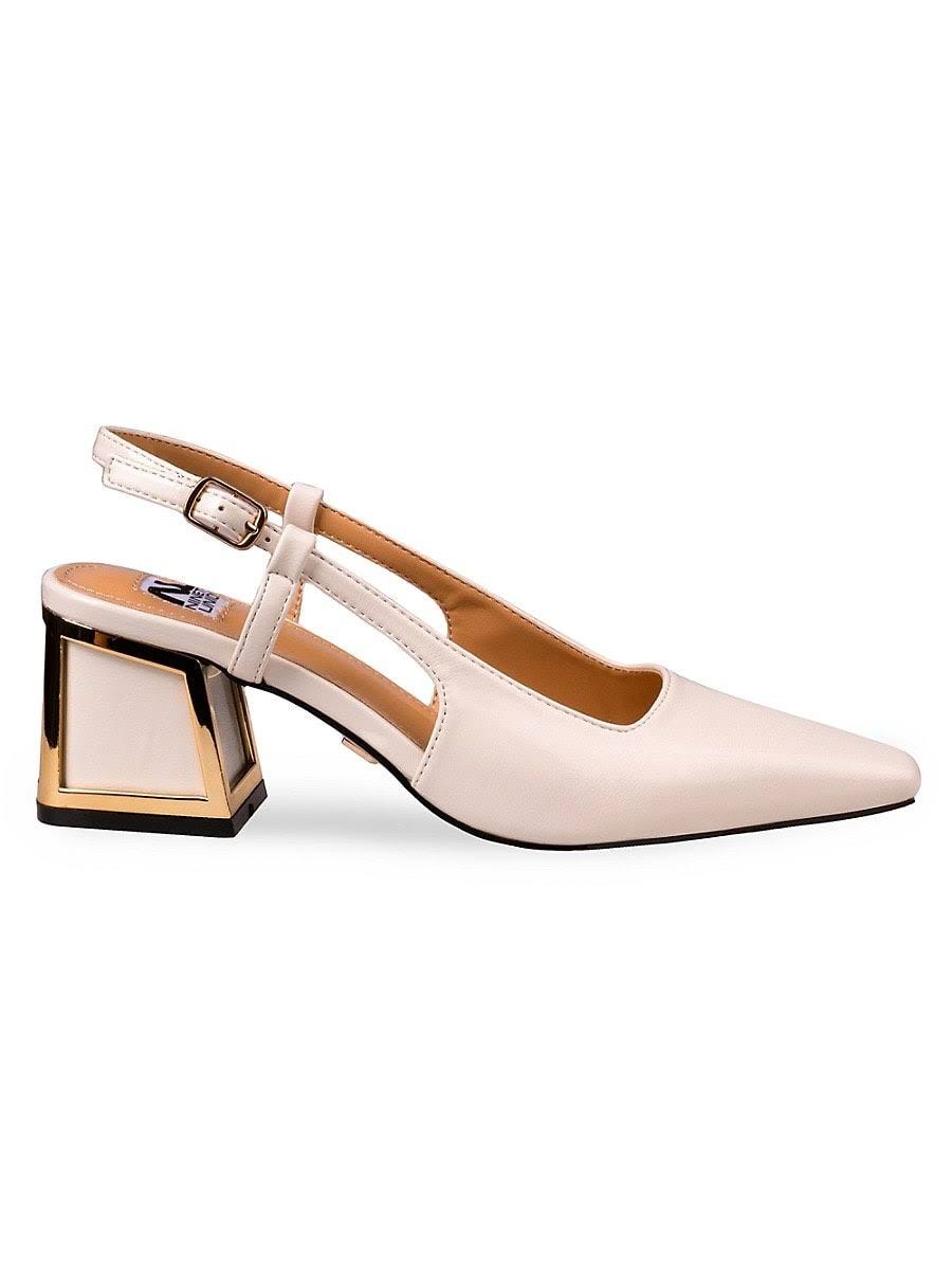 Sleek Nude Pumps with Metallic Trim for Women | Image