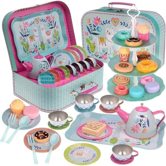 jewelkeeper-42-piece-tea-party-set-for-little-girls-gift-pretend-kids-toy-tin-tea-set-food-carrying--1
