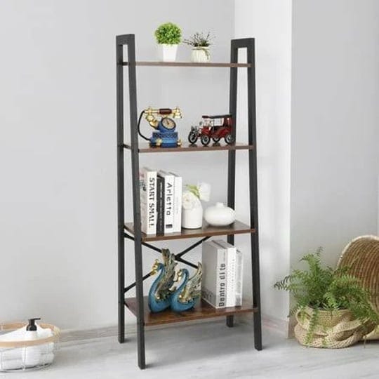 homgarden-modern-wooden-bookshelf-4-tier-ladder-bookcase-storage-rack-accent-furniture-rustic-brown-1