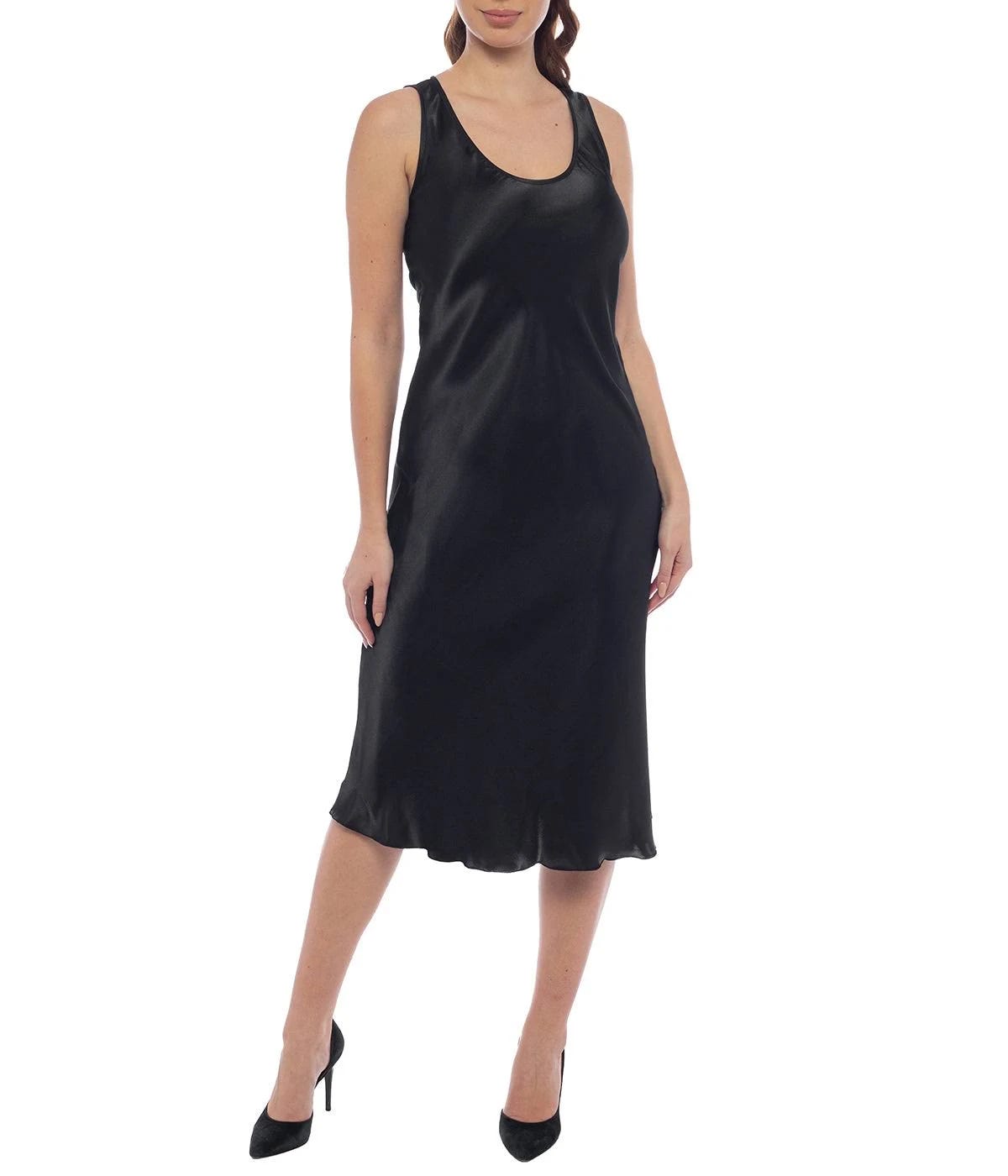 Elegant Satin Midi Dress in Black | Image