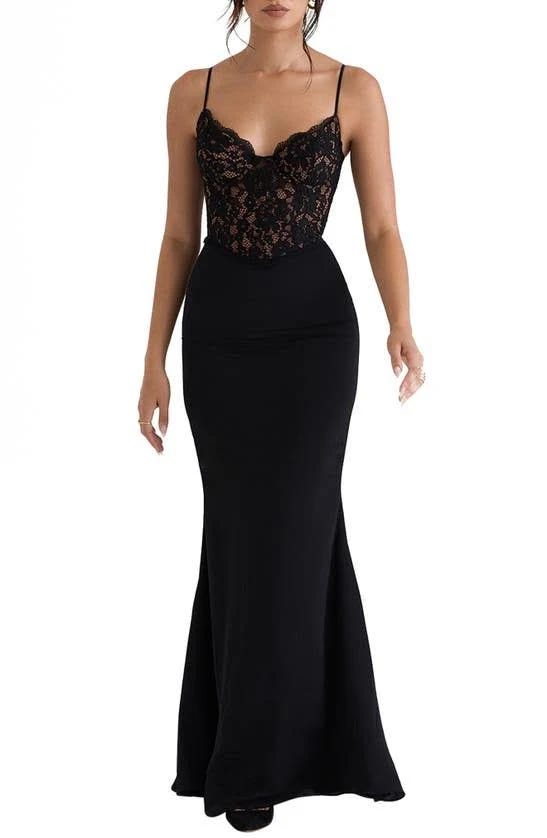 Corset Gown in Black with Lacy Bodice | Image