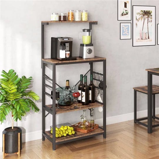 yaheetech-kitchen-bakers-rack-utility-storage-shelf-microwave-stand-cart-on-wheels-with-side-hooks-r-1