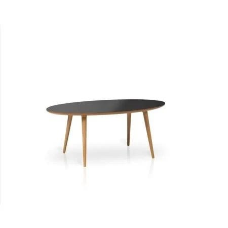 Black Oval Coffee Table with MDF + Tempered Glass Top and Beech Wood Legs | Image