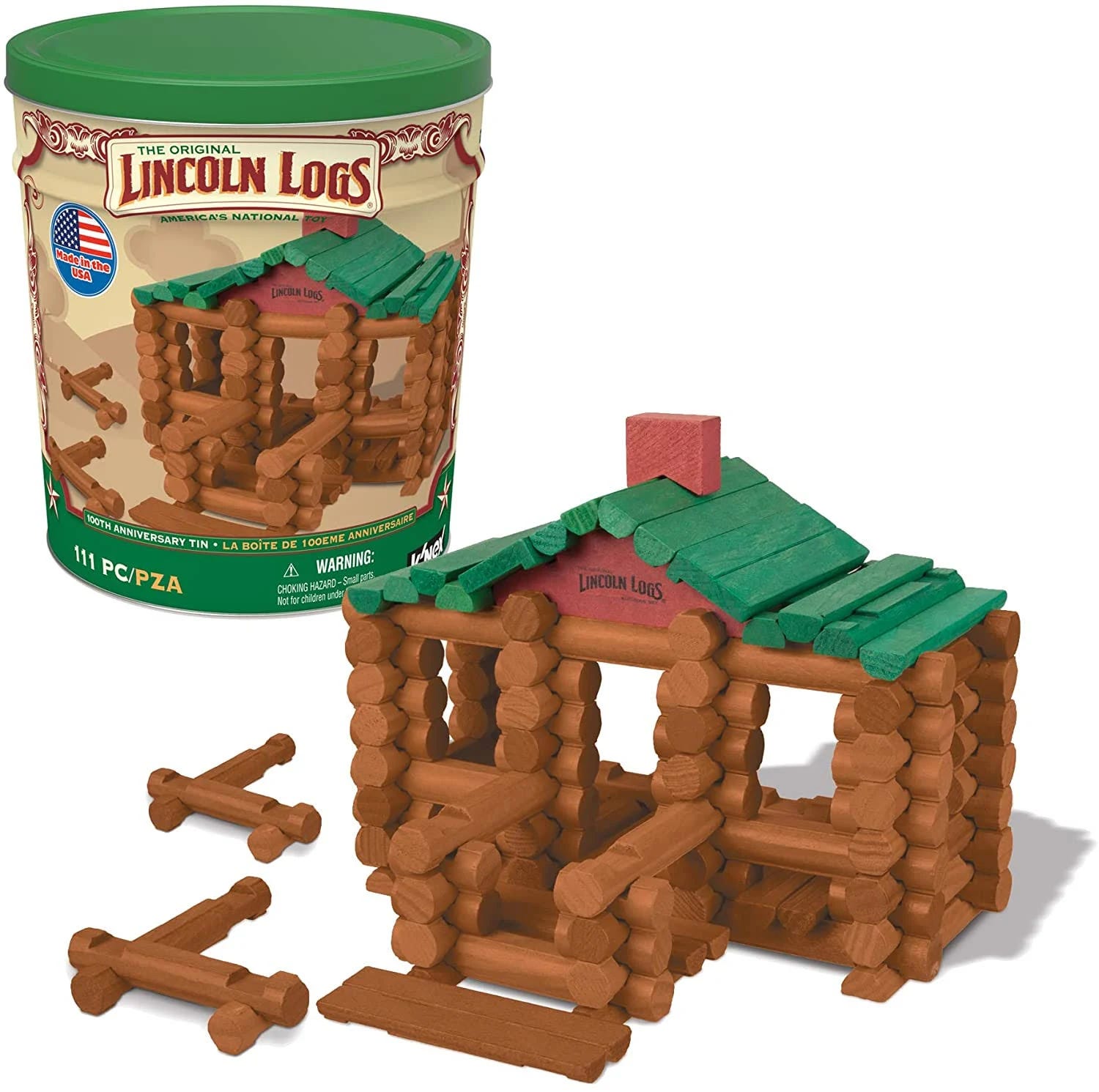 Lincoln Logs 100th Anniversary Tin, Creative Construction Gift Set for Ages 3+ | Image
