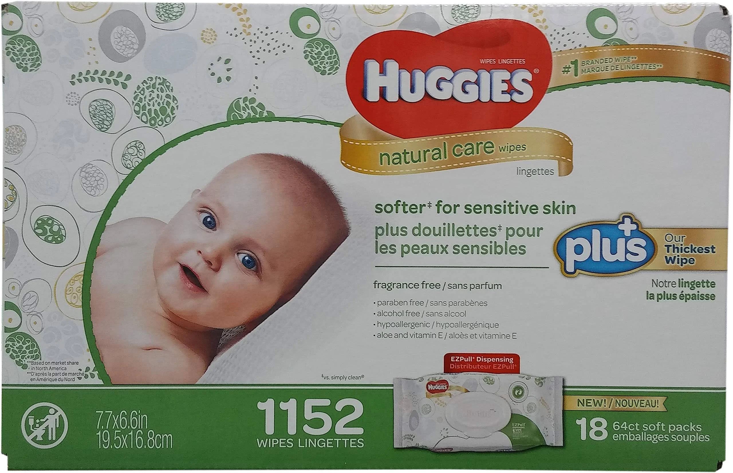 Huggies Natural Care Plus Baby Wipes for Sensitive Skin (1152 ct) | Image