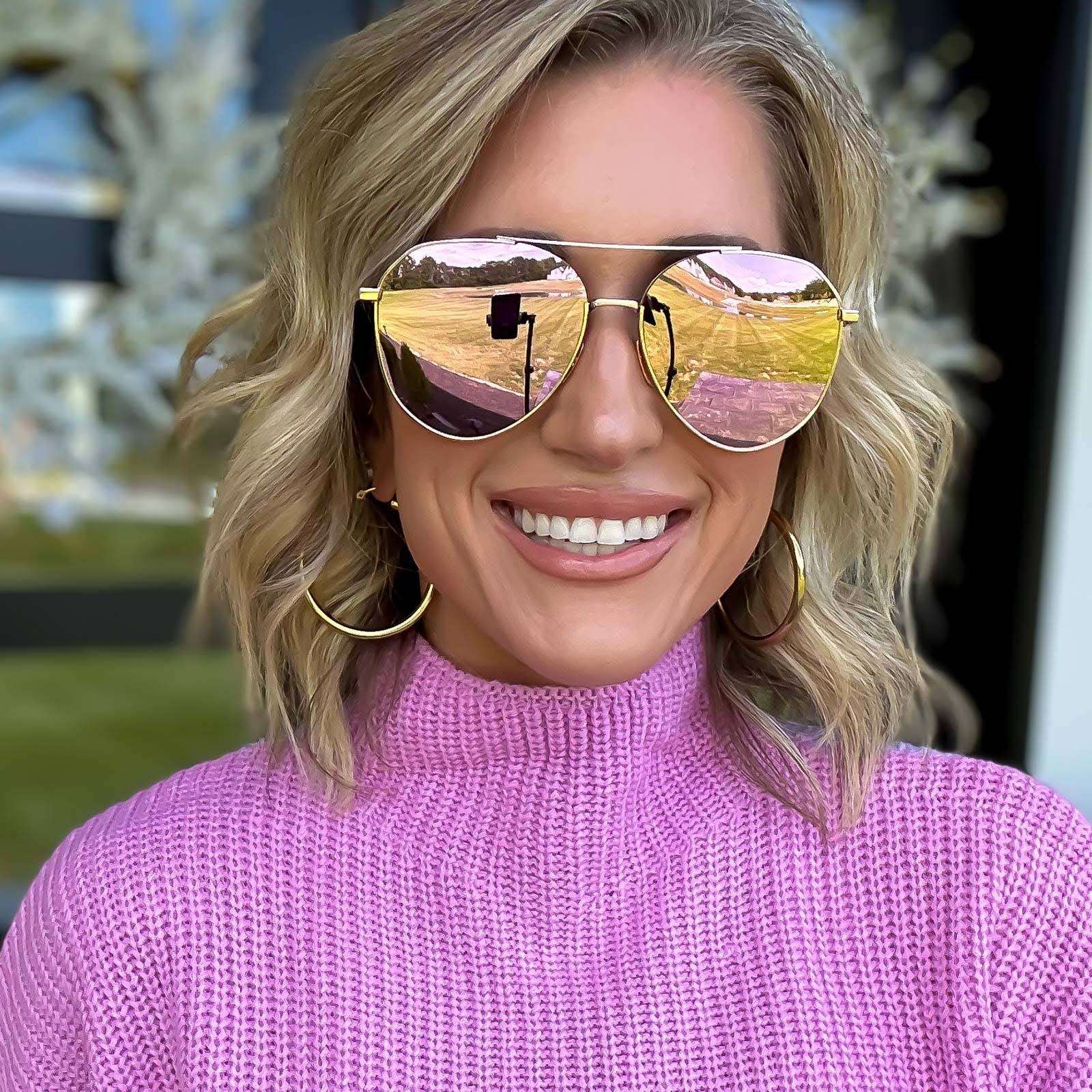 Polarized Aviator Sunglasses in Rose Gold: Stylish and Oversized Lenses | Image