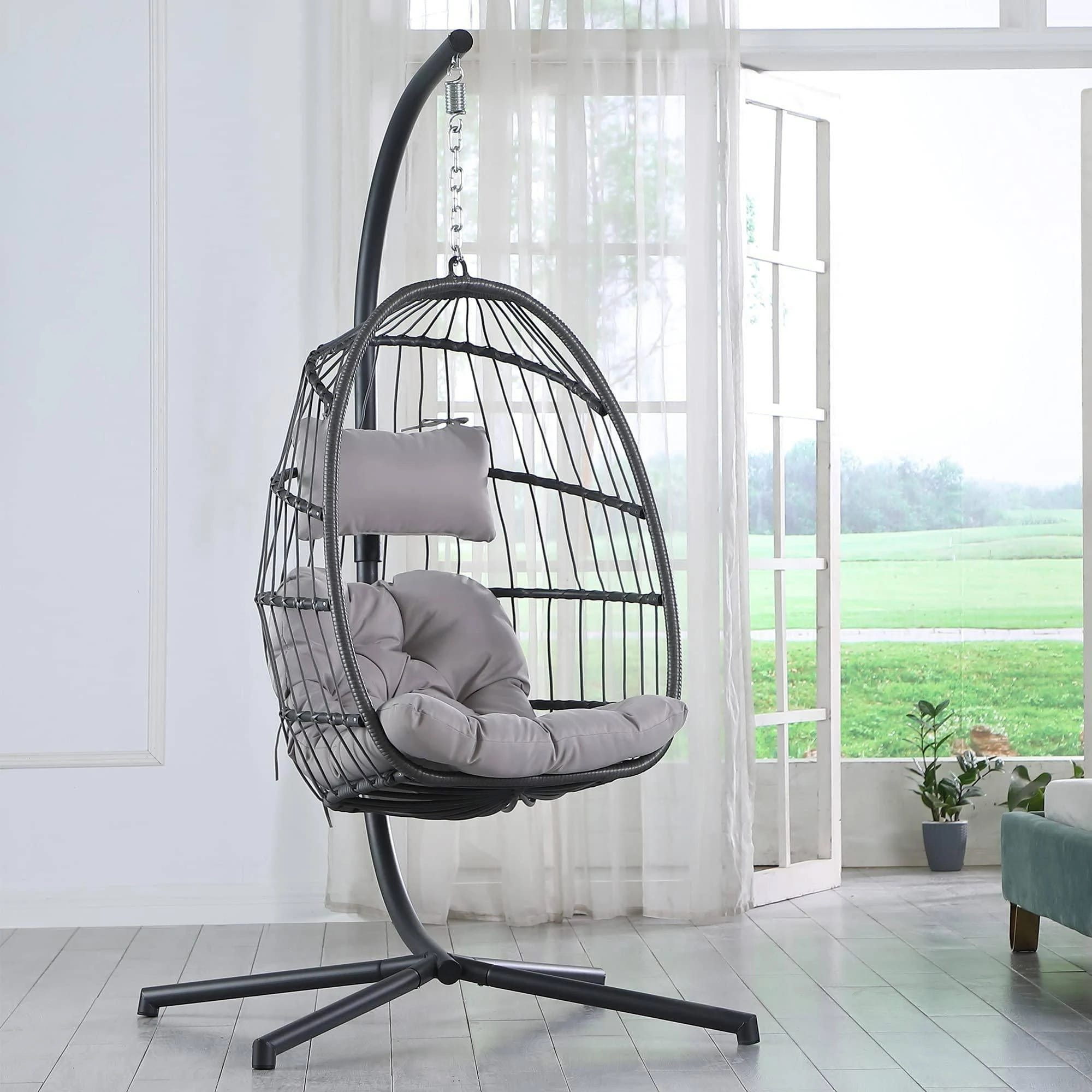 Egg Chair with Aluminum Frame and Weather-Resistant Cushion Stand | Image