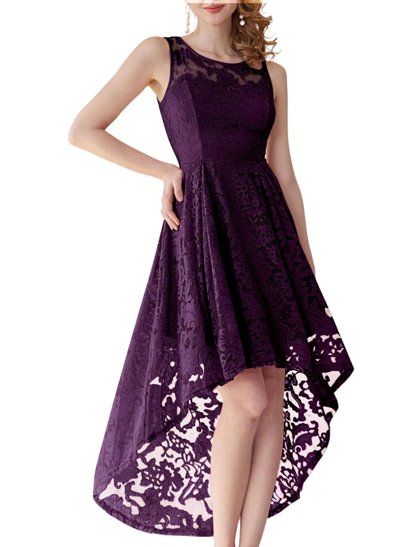 Elegant Floral Lace High-Low Cocktail Dress for Women | Image