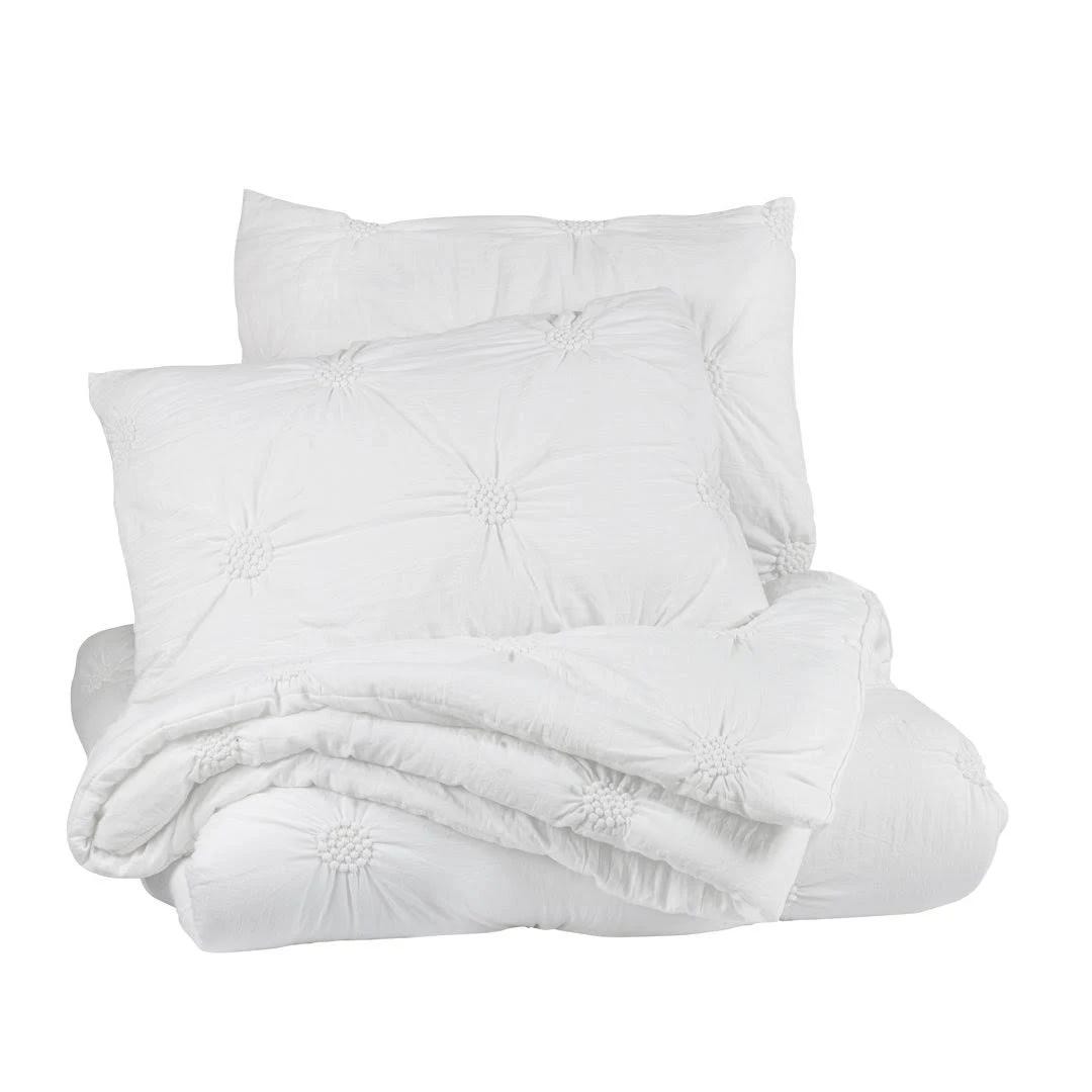 Soft and Fashionable White Floral Pintuck Comforter Set | Image