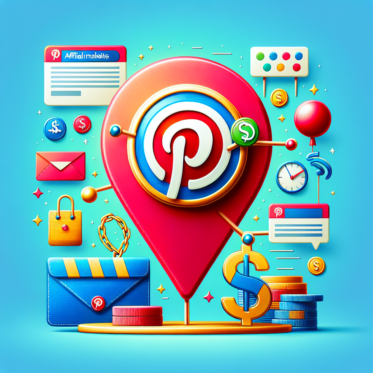 A bright and colorful Pinterest pin with a high-quality product image and a chain symbol suggesting an affiliate link.