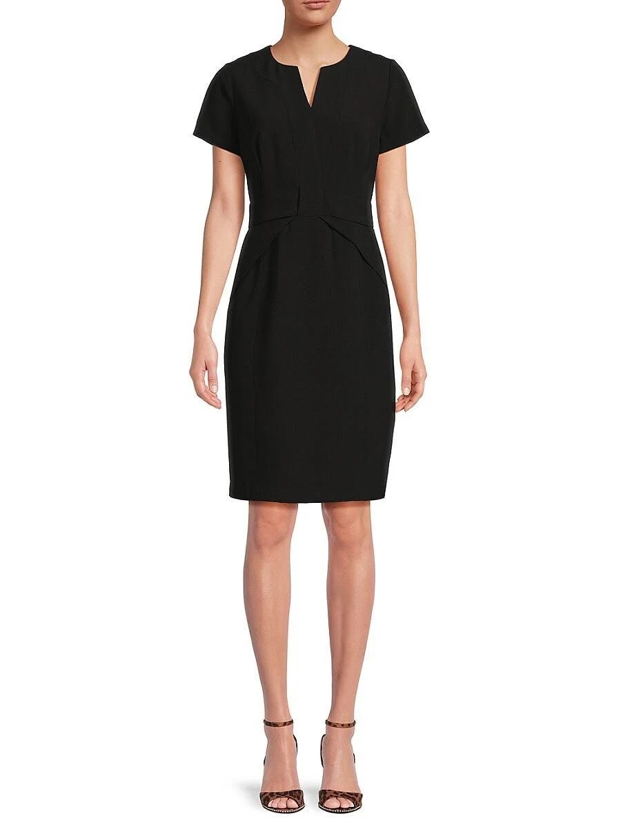 Black Bow Detail Sheath Dress - Size 14 | Image