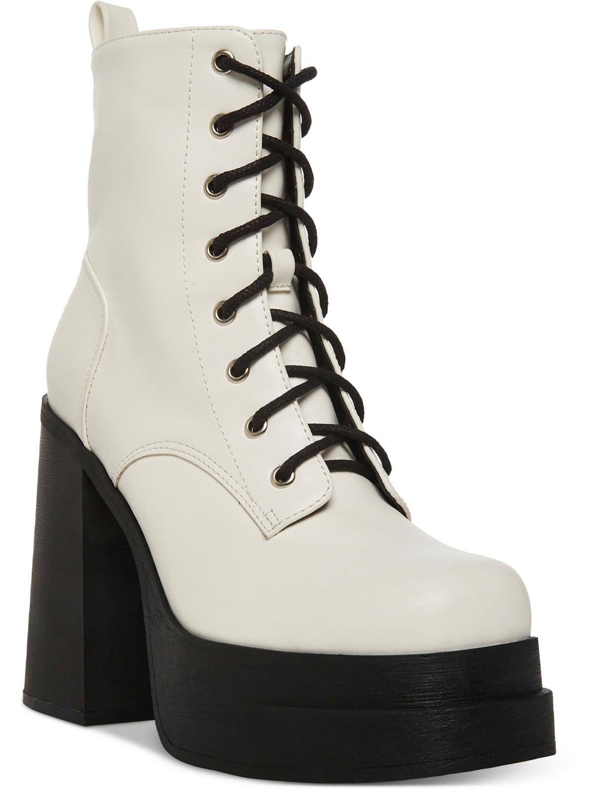 Madden Girl White Casual Platform Booties - Block Heel & Zip Up Closure | Image