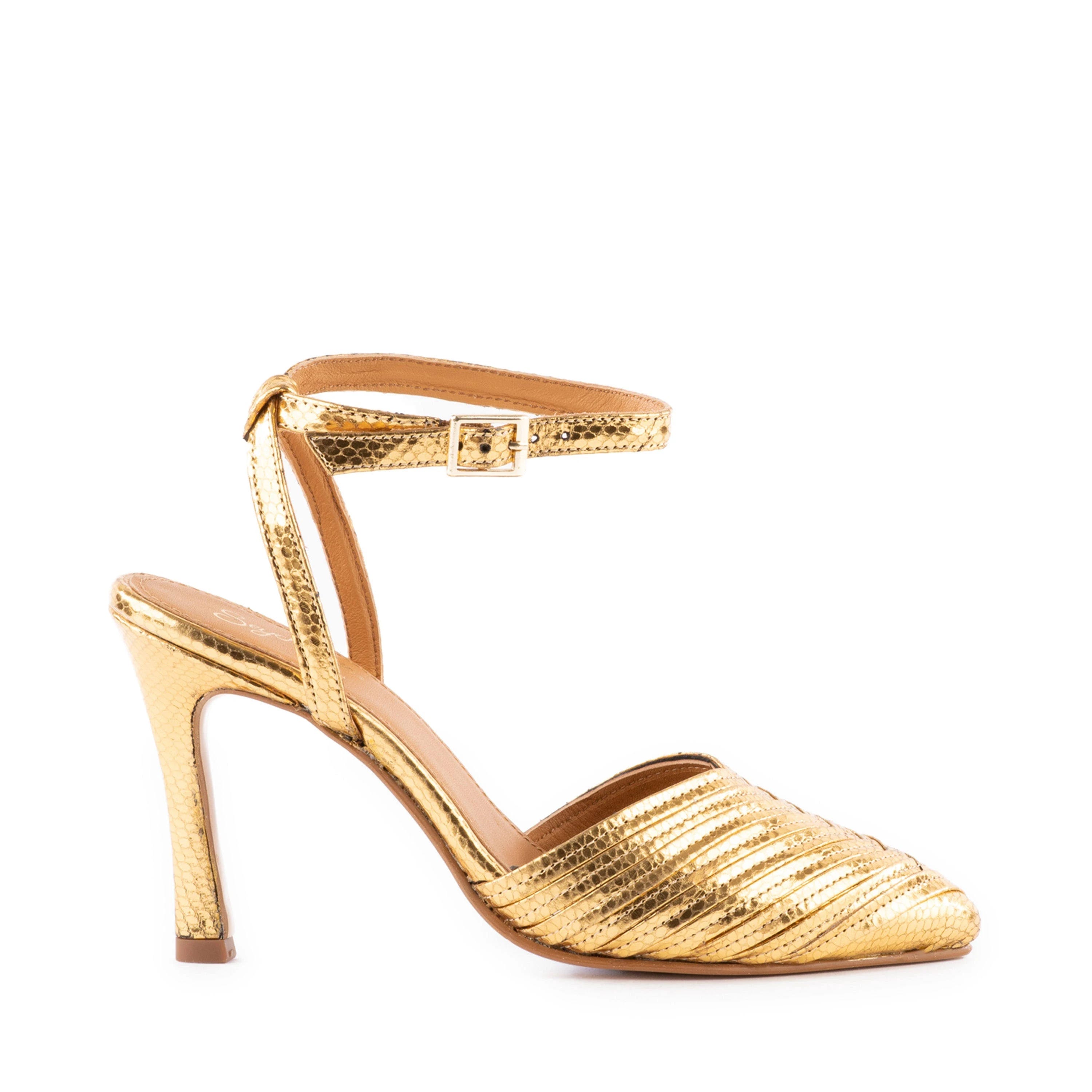 Golden Strappy High Heels (Size 9) | Image