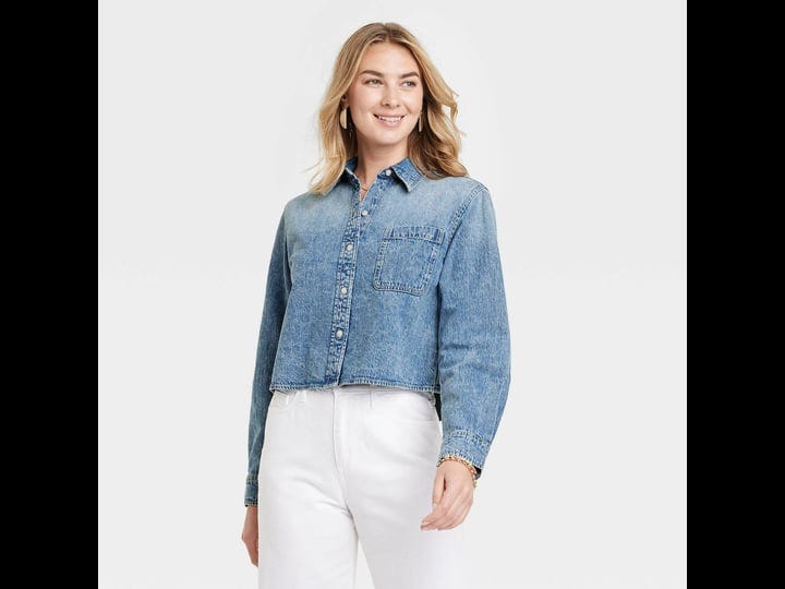 womens-long-sleeve-button-down-denim-cropped-shirt-universal-thread-blue-m-1