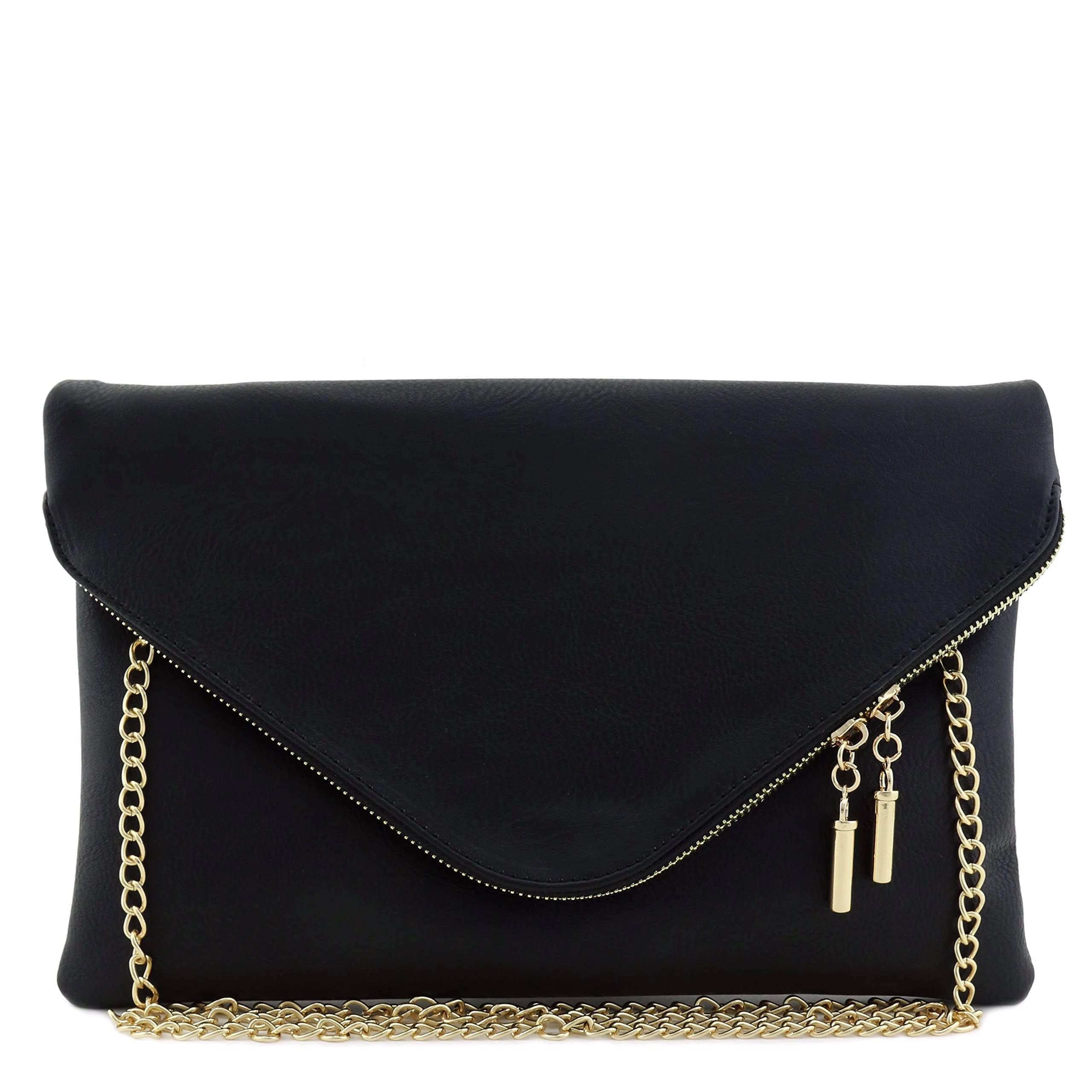 Chic oversized black envelope clutch with chain strap | Image